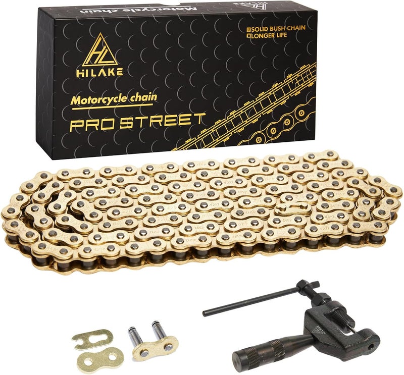 HILAKE 420H Motorcycle Chain 132 Links Non O-Ring with Connecting Master Link and Chain Breaker Heavy Duty Drive Chain for Motorcycle Bicycle Go Kart Mini Trail Bike - Image 1